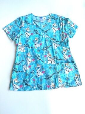 DISNEY Scrubs Uniform Top Short Sleeve Frozen Olaf Crossover Size Medium